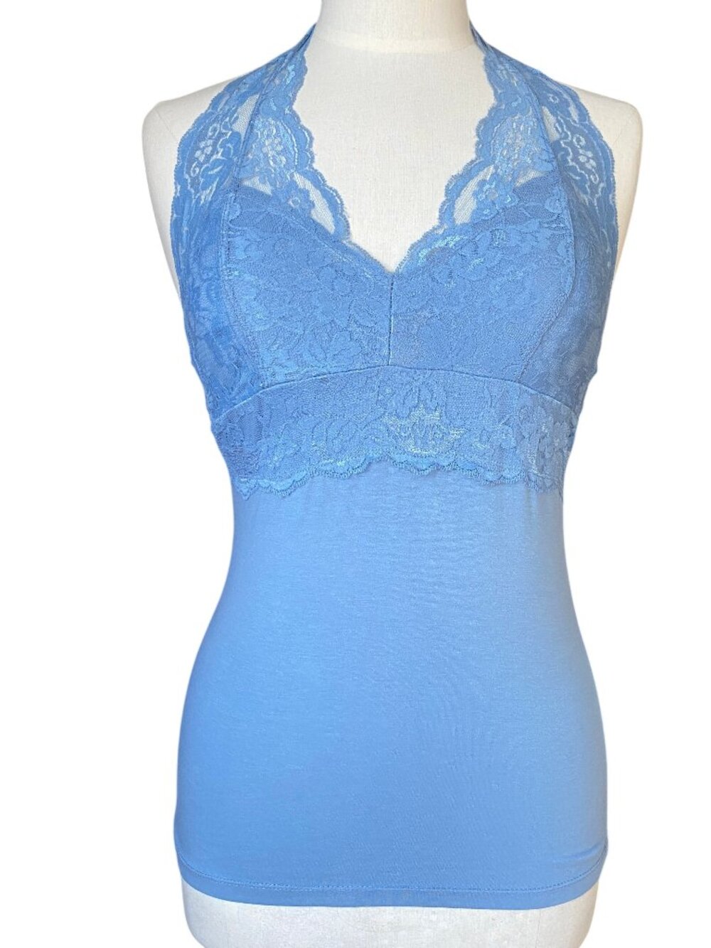 Bozzolo Lace Babydoll Halter Tank Top Blue Coquette Y2K Fitted Elena Festival-M